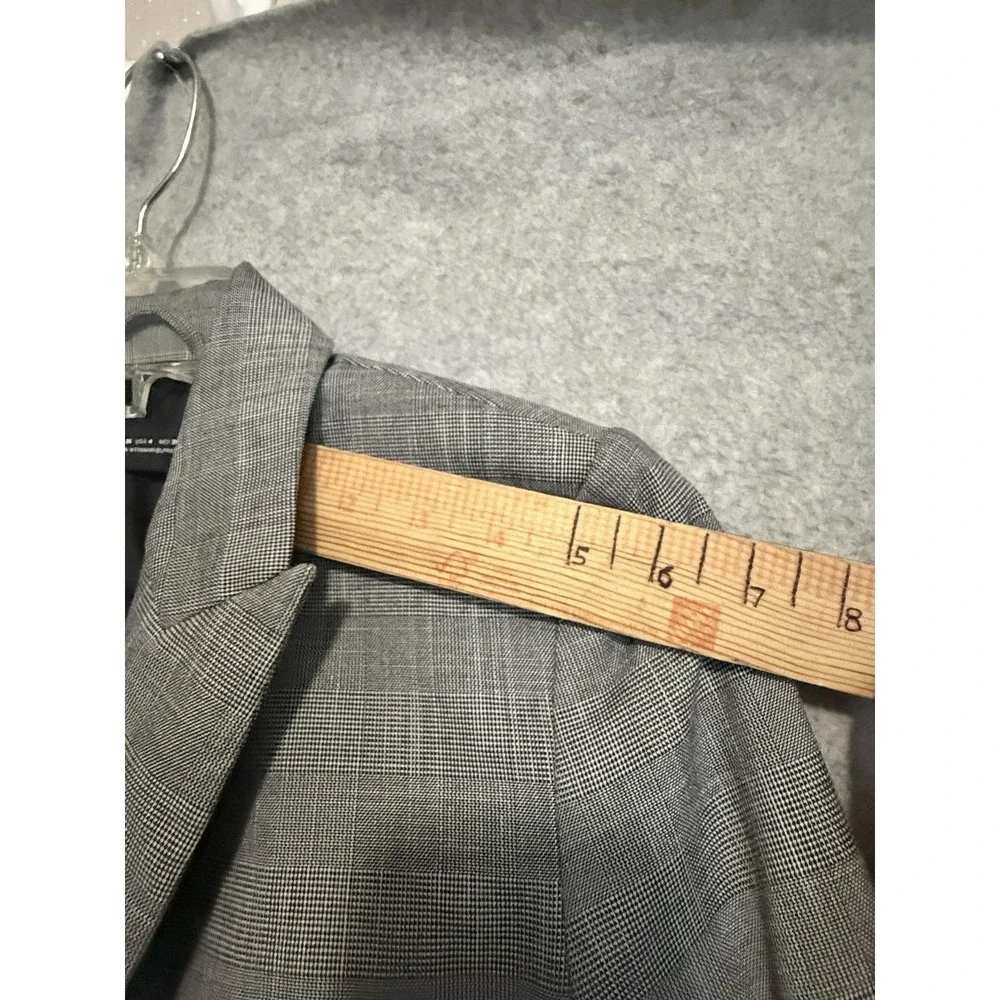 Zara Blazer Womens 4 Gray Plaid One Button Lined Stretch Tailored‎ Jacket Career
